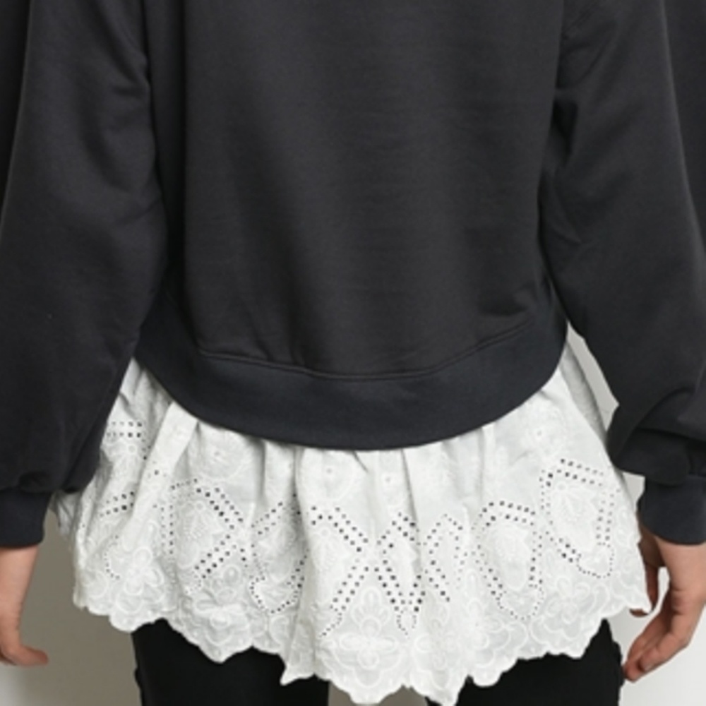 NINETY NINE Long Sleeve Black With White Eyelet Trim Tunic Top Only Sz Small NWT - Picture 4 of 5